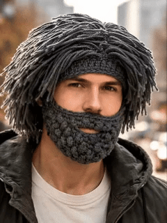 🔥Limited Sale 49% OFF! - Punk Style Beanie with Attached Straight Hair Wig and Knitted Beard