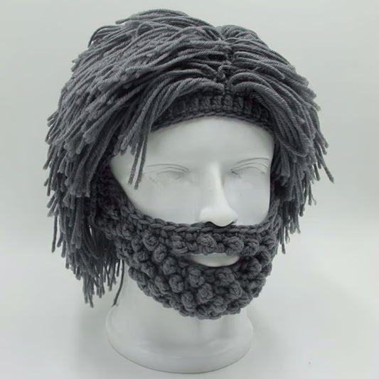 🔥Limited Sale 49% OFF! - Punk Style Beanie with Attached Straight Hair Wig and Knitted Beard