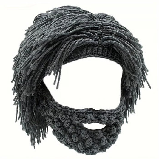 🔥Limited Sale 49% OFF! - Punk Style Beanie with Attached Straight Hair Wig and Knitted Beard