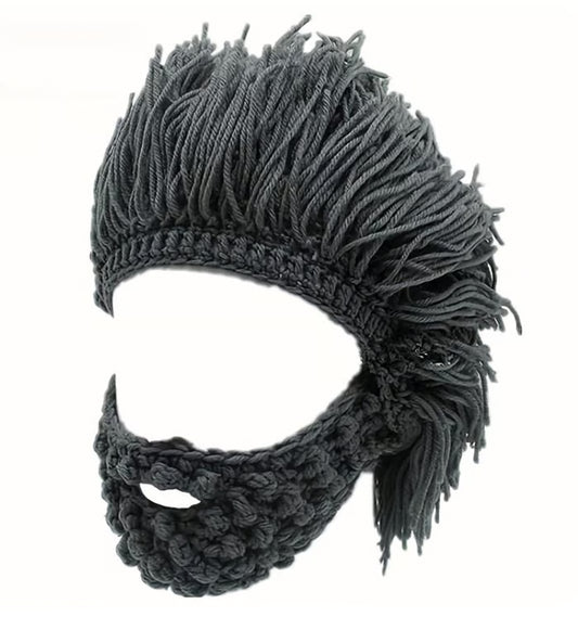 🔥Limited Sale 49% OFF! - Punk Style Beanie with Attached Straight Hair Wig and Knitted Beard