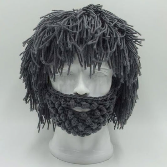 🔥Limited Sale 49% OFF! - Punk Style Beanie with Attached Straight Hair Wig and Knitted Beard