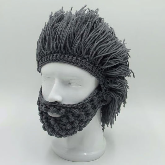 🔥Limited Sale 49% OFF! - Punk Style Beanie with Attached Straight Hair Wig and Knitted Beard